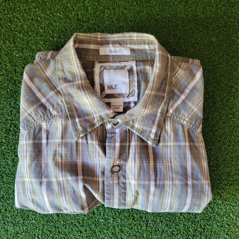 BKE Slim Fit Plaid Button Up Long Sleeve Casual Shirt Mens‎ Large